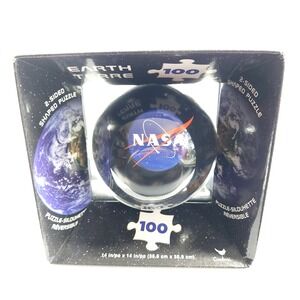 NASA EARTH 2-Sided Shaped Jigsaw Puzzle & Storage Tin 100 Piece 14" Diameter NEW